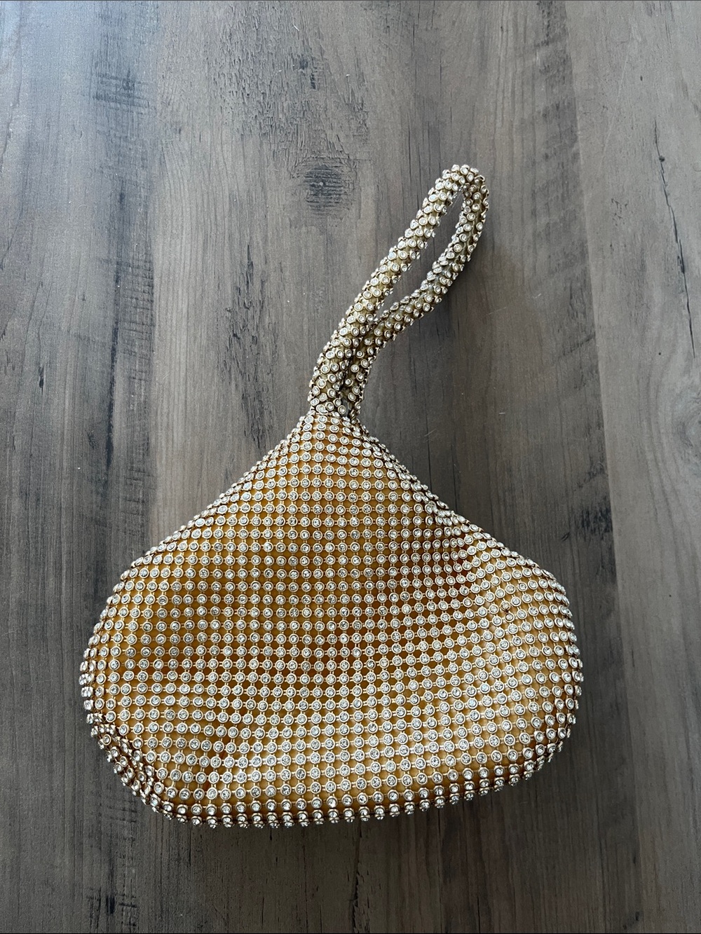 Gold Crystal Mesh Wristlet Bag